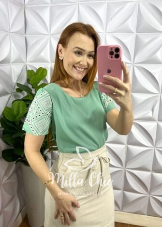 Saia Linho Com Fenda Frontal e Fita Cinto Mídi Valeria - Areia - Milla Chic