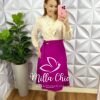 Saia Linho Evase Com Cinto Faixa E Bolso Francine - Fuschia - Milla Chic