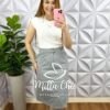 Saia Sarja Com Elastano Com Fenda E Bolsos Laterais Com Cinto Tamires - Cinza - Milla Chic