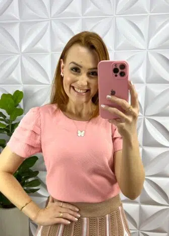 Saia Tricot Todo Trabalhado Longa Elástico Na Cintura Dayane - Rosa Com Areia - Milla Chic