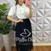 Saia Tule Longa com Lastex na Cintura Adriele - Preto - Milla Chic
