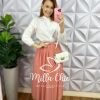 Saia Tule Longa com Lastex na Cintura Adriele - Rose - Milla Chic