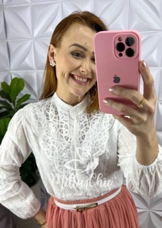 Saia Tule Longa com Lastex na Cintura Adriele - Rose - Milla Chic
