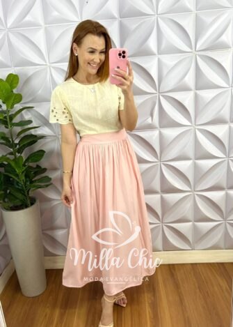 Milla Chic - millachic com br saia viscolinho longa pala na cintura barbi rosa ballet 8 Saia Viscolinho Longa Pala Na Cintura Barbi - Rosa Ballet - Milla Chic