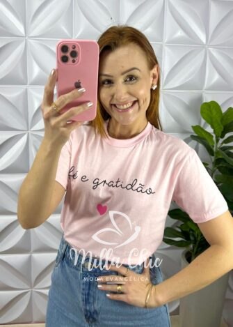 Tshirt De Malha de Algodão Com Frase Silcada Laila - Rosa - Milla Chic