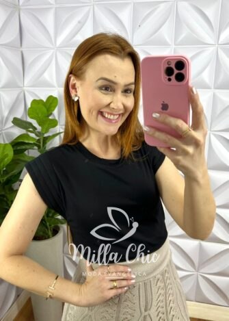 Tshirt Muscle Tee Com Ombreira Viscolycra Mary - Preta - Milla Chic