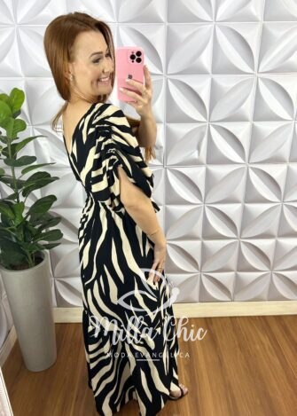 Vestido Crepe Midi Com Fendas Laterais Faby - Preto - Milla Chic