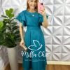 Vestido Cambraia de Linho Manga Babadinho Dupla Mídi Catarina - Jade - Milla Chic