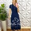 Vestido Canelado De Viscose Com Gola Polo Valência - Azul - Milla Chic