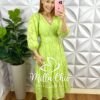 Vestido Chiffon Com Devorê Manga 3/4 Mídi Três Marias Moana - Menta - Milla Chic