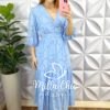 Vestido Chiffon Com Devorê Manga 3/4 Mídi Três Marias Moana - Baby Blue - Milla Chic