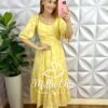 Vestido Chiffon Devore Mídi Três Marias Estela - Manteiga - Milla Chic