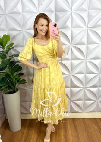 Milla Chic - millachic com br vestido chiffon devore midi tres marias estela new blue Vestido Chiffon Devore Mídi Três Marias Estela - Manteiga - Milla Chic