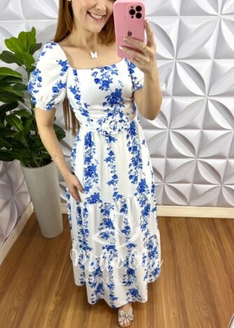 Milla Chic - millachic com br vestido crepe alfaiataria manga princesa com bojo estampado violeta azul 2 Vestido Crepe Alfaiataria Manga Princesa Com Bojo Estampado Violeta - Azul - Milla Chic