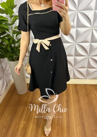 Milla Chic - millachic com br vestido dunna devore ate o joelho manga com martingale faixa cinto sirlei preto 2 Vestido Dunna Devore Até o Joelho Manga Com Martingale Faixa Cinto Sirlei - Preto - Milla Chic
