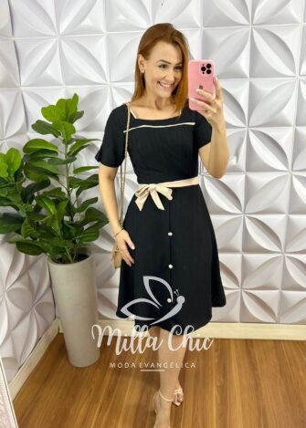 Milla Chic - millachic com br vestido dunna devore ate o joelho manga com martingale faixa cinto sirlei preto 3 Vestido Dunna Devore Até o Joelho Manga Com Martingale Faixa Cinto Sirlei - Preto - Milla Chic