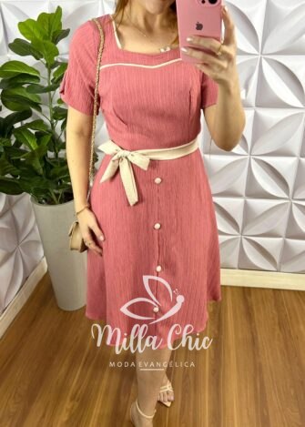 Vestido Dunna Devore Até o Joelho Manga Com Martingale Faixa Cinto Sirlei - Preto - Milla Chic