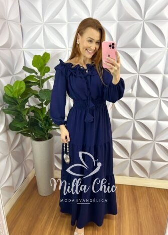 Vestido Dunna Longo Manga 7/8 Juliana - Terra Cota - Milla Chic