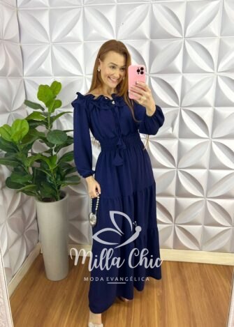 Vestido Dunna Longo Manga 7/8 Juliana - Terra Cota - Milla Chic