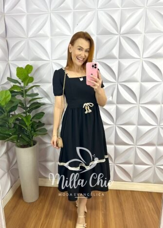 Vestido Dunna Mídi Aviamento De Cordão Melissa - Rosa - Milla Chic