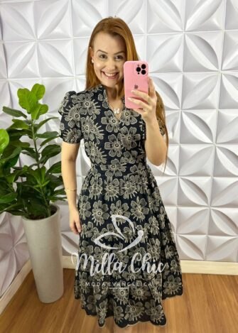Vestido Laise De Algodão Mídi Três Marias Laura - Preto - Milla Chic