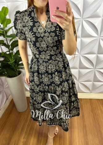 Vestido Laise De Algodão Mídi Três Marias Laura - Preto - Milla Chic