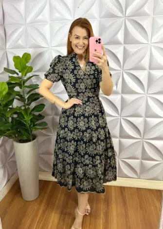 Vestido Laise De Algodão Mídi Três Marias Laura - Preto - Milla Chic