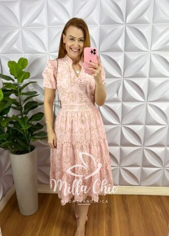 Vestido Laise De Algodão Mídi Três Marias Laura - Rosa - Milla Chic