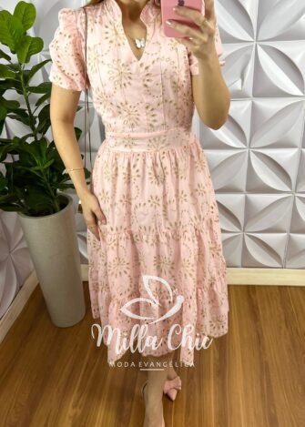 Vestido Laise De Algodão Mídi Três Marias Laura - Rosa - Milla Chic