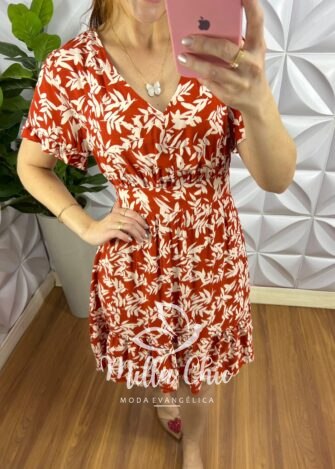 Vestido No Viscose Curto Estampado Fabia - Laranja - Milla Chic