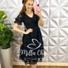 Vestido Richelieu Bordado Mídi Caimento Godê Ana Paula - Preto - Milla Chic