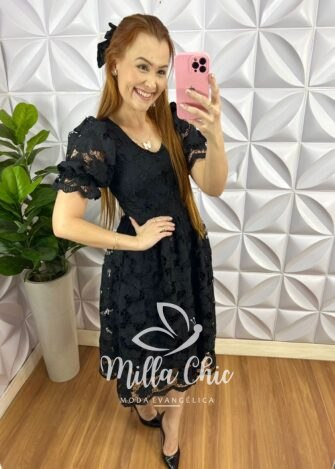 Milla Chic - millachic com br vestido richelieu bordado midi caimento gode ana paula preto 4 Vestido Richelieu Bordado Mídi Caimento Godê Ana Paula - Preto - Milla Chic