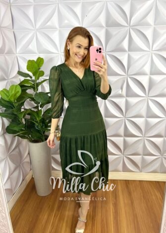 Vestido Tule Rendado Mídi Três Marias Rafaela - Preto - Milla Chic