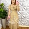 Vestido Viscolinho Estampado Mídi Com Bojo Cassia - Areia - Milla Chic