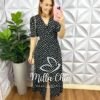 Vestido Viscolinho Longo Manga 7/8 Estampado Floriana - Preto - Milla Chic