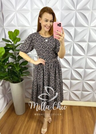 Milla Chic - millachic com br vestido viscolinho midi com cinto encapado hope preto 2 Vestido Viscolinho Mídi Com Cinto Encapado Hope - Preto - Milla Chic