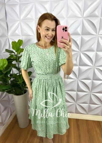 Vestido Viscolinho Mídi Com Cinto Encapado Hope - Verde - Milla Chic