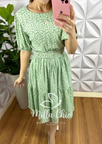Vestido Viscolinho Mídi Com Cinto Encapado Hope - Verde - Milla Chic