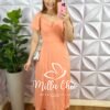 Vestido Viscolinho Mídi Com Gola Lastex Nas Costas Elisa - Pêssego - Milla Chic