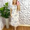 Vestido Viscolinho Mídi Com Lastex Estampado Denise - Azul - Milla Chic