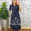 Vestido Viscolinho Mídi Com Regulagem E Botões Caroline - Azul - Milla Chic