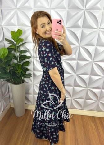 Milla Chic - millachic com br vestido viscolinho midi com regulagem e botoes caroline azul 4 Vestido Viscolinho Mídi Com Regulagem E Botões Caroline - Azul - Milla Chic