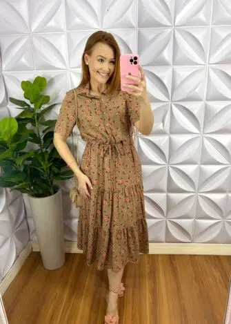 Vestido Viscolinho Mídi Com Regulagem E Botões Caroline - Azul - Milla Chic