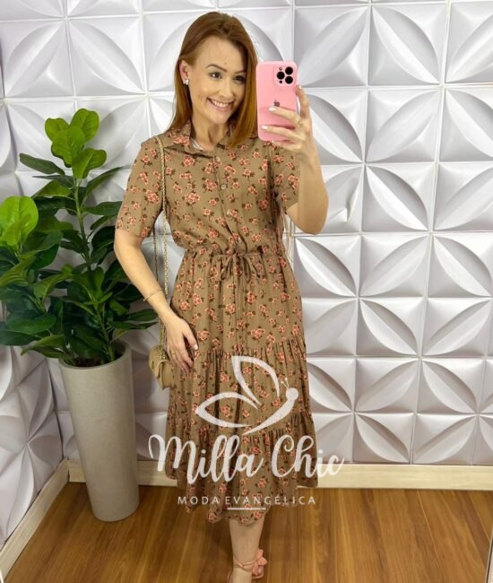 Vestido Viscolinho Mídi Com Regulagem E Botões Caroline - Azul - Milla Chic