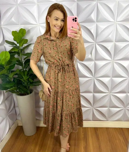 Vestido Viscolinho Mídi Com Regulagem E Botões Caroline - Azul - Milla Chic