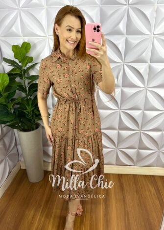 Vestido Viscolinho Mídi Com Regulagem E Botões Caroline - Azul - Milla Chic