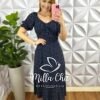 Vestido Viscolinho Mídi Drapeados Abaixo do Busto Estampado Rita - Azul - Milla Chic