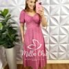 Milla Chic - millachic com br vestido viscolinho midi drapeados abaixo do busto estampado rita rosa Vestido Viscolinho Mídi Drapeados Abaixo do Busto Estampado Rita - Rosa - Milla Chic