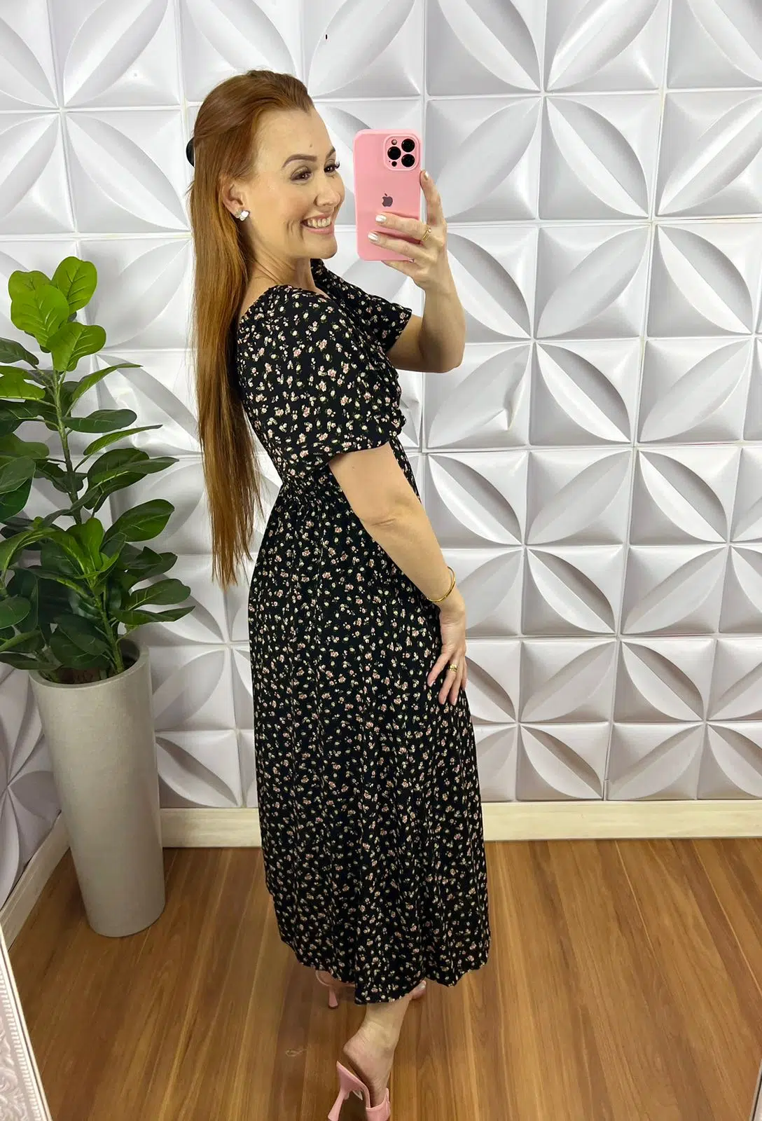 Vestido Viscolinho Mídi Estampado Sheila - Amarelo - Milla Chic