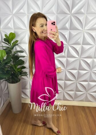 Vestido Viscose Oversized Manga Longa Geysa - Pink - Milla Chic